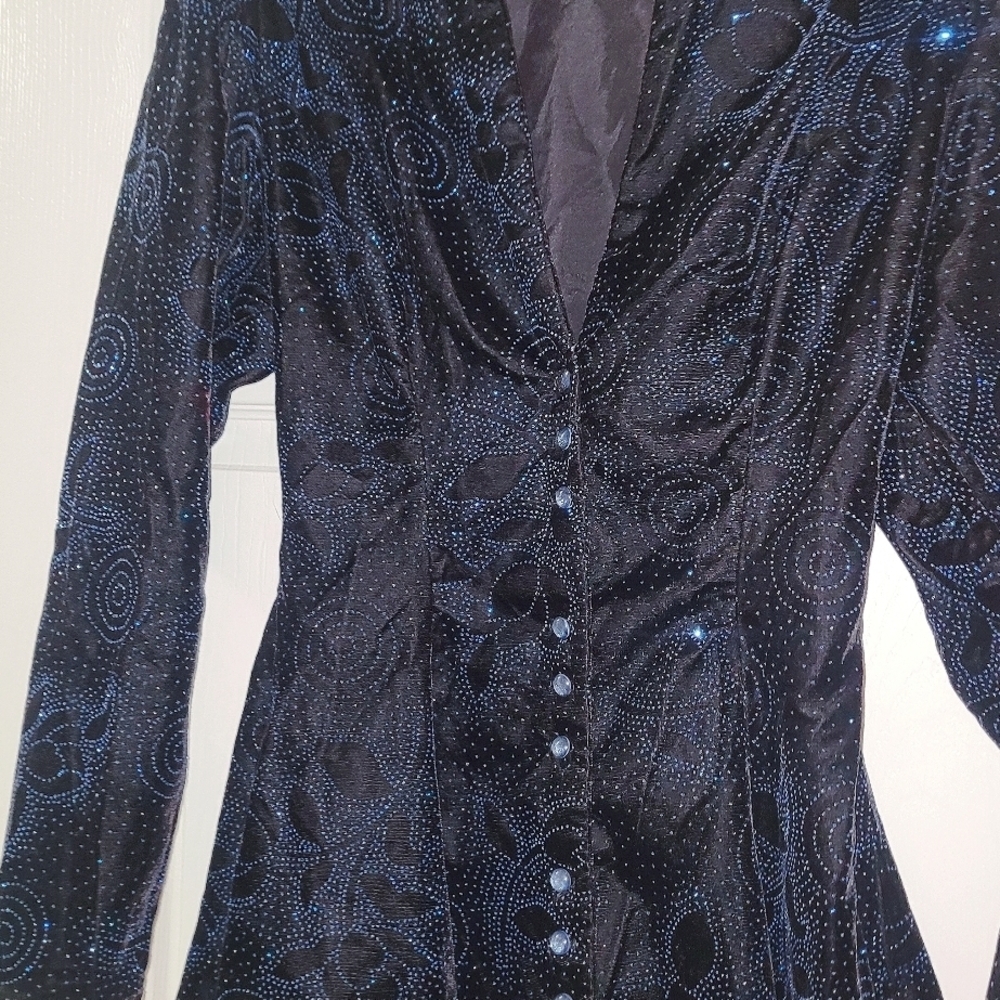 Gunne Sax Black and Blue Embroidered Blazer